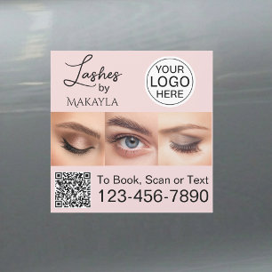 Blush Pink Script Logo QR Code Photo Lashes Car Magnet