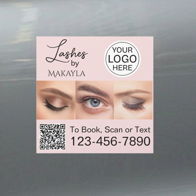 Blush Pink Script Logo QR Code Photo Lashes Car Magnet (Creator Uploaded)