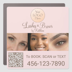 Blush Pink Script Logo QR Code Photo Lashes Car Magnet
