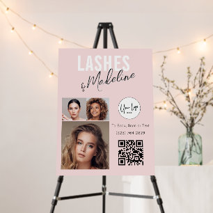 Blush Pink Script Logo QR Code Photo Lashes Foam Board