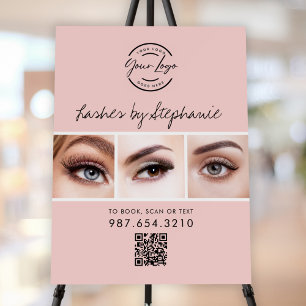 Blush Pink Script Logo QR Code Photo Lashes Foam Board