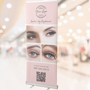 Blush Pink Script Logo QR Code Photo Lashes Retractable Banner