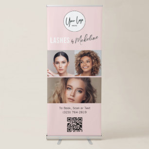 Blush Pink Script Logo QR Code Photo Lashes Retractable Banner