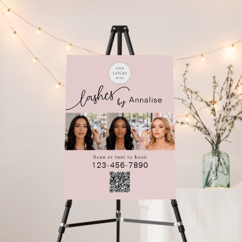 Blush Pink Script Logo QR Code Photo Lashes Studio Foam Board