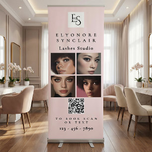 Blush Pink Script Logo QR Code Photo Lashes Studio Retractable Banner