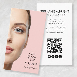 Blush Pink Script Logo QR Code Photo Makeup Business Card