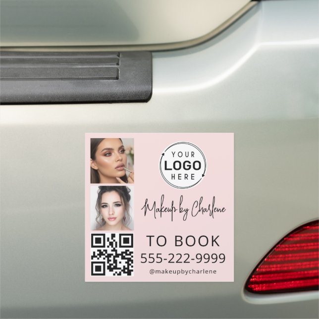 Blush Pink Script Logo QR Code Photo Makeup Car Magnet (In Situ)