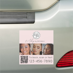 Blush Pink Script Logo QR Code Photo Makeup Car Magnet
