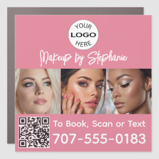 Blush Pink Script Logo QR Code Photo Makeup Car Magnet