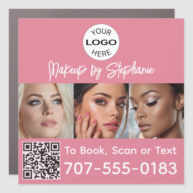 Blush Pink Script Logo QR Code Photo Makeup Car Magnet (Front)
