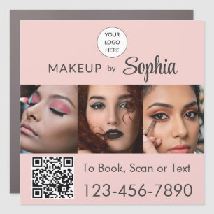 Blush Pink Script Logo QR Code Photo Makeup Car Magnet
