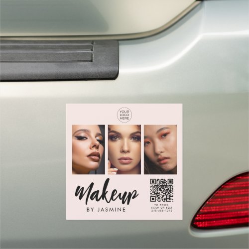 Blush Pink Script Logo QR Code Photo Makeup Car Magnet