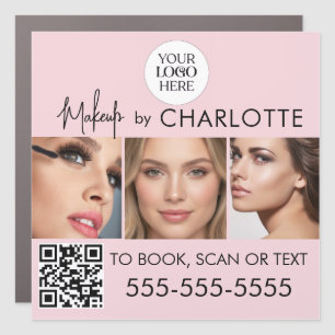 Blush Pink Script Logo QR Code Photo Makeup Car Magnet
