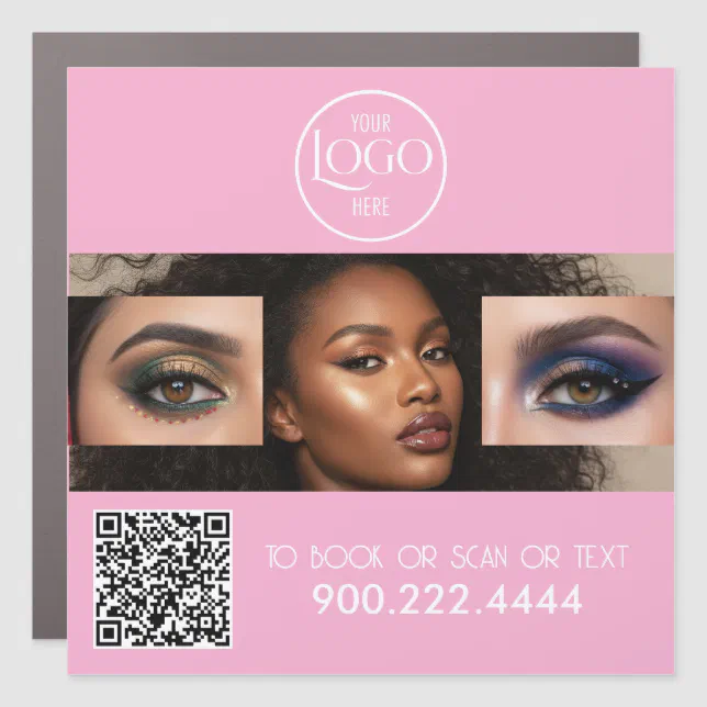 Marked Script Makeup Blush Pink Script Logo QR Code Photo Makeup Car Magnet | Zazzle