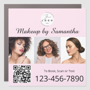 Blush Pink Script Logo QR Code Photo Makeup Car Magnet
