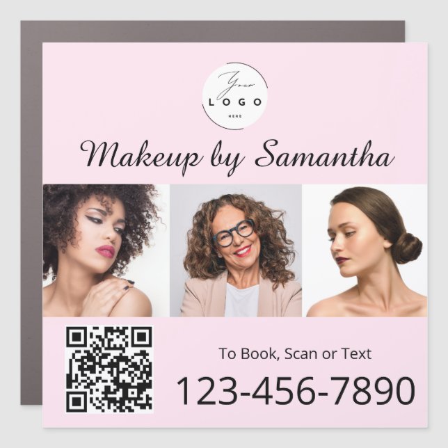Blush Pink Script Logo QR Code Photo Makeup Car Magnet (Front)