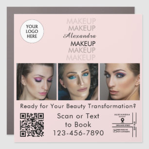 Blush Pink Script Logo QR Code Photo Makeup Car Magnet