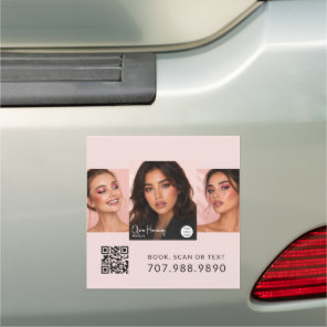 Blush Pink Script Logo QR Code Photo Makeup Car Magnet
