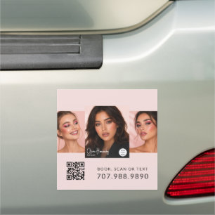 Blush Pink Script Logo QR Code Photo Makeup Car Magnet