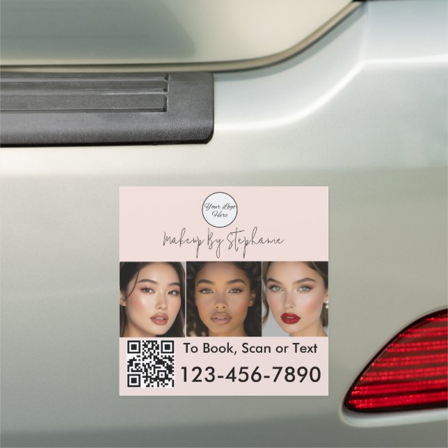 Blush Pink Script Logo QR Code Photo Makeup Car Magnet (In Situ)