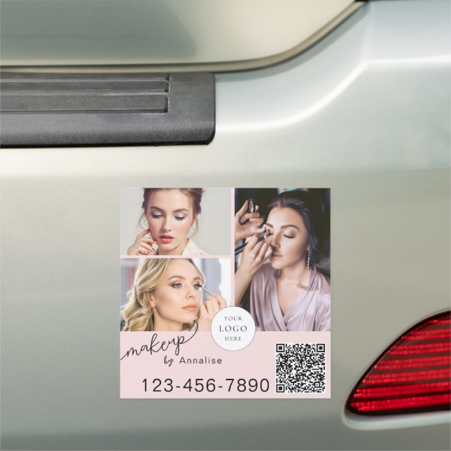 Blush Pink Script Logo QR Code Photo Makeup Car Magnet (In Situ)