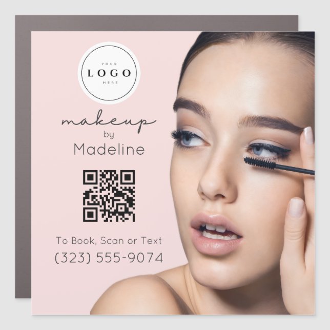 Blush Pink Script Logo QR Code Photo Makeup Car Magnet (Front)