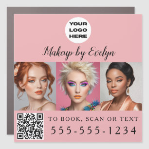 Blush Pink Script Logo QR Code Photo Makeup Car Magnet