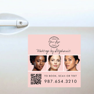 Blush Pink Script Logo QR Code Photo Makeup Car Magnet