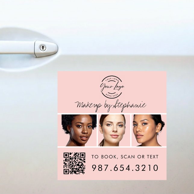 Blush Pink Script Logo QR Code Photo Makeup Car Magnet (Creator Uploaded)
