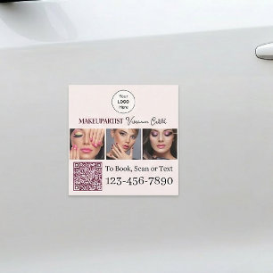 Blush Pink Script Logo QR Code Photo Makeup Car Magnet
