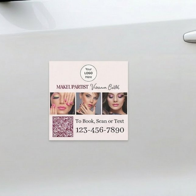 Blush Pink Script Logo QR Code Photo Makeup Car Magnet (Blush Pink Script Logo QR Code Photo Makeup Car Magnet)
