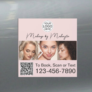 Blush Pink Script Logo QR Code Photo Makeup Car Magnet