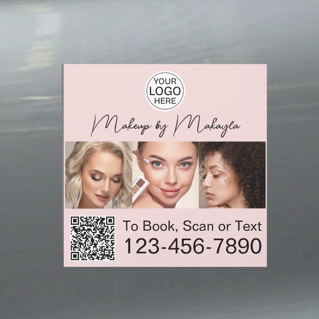 Blush Pink Script Logo QR Code Photo Makeup Car Magnet (Creator Uploaded)