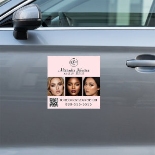 Blush Pink Script Logo QR Code Photo Makeup Car Magnet