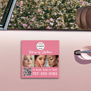 Blush Pink Script Logo QR Code Photo Makeup Car Magnet