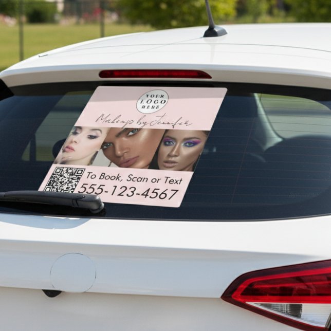 Blush Pink Script Logo QR Code Photo Makeup Car Magnet (Creator Uploaded)