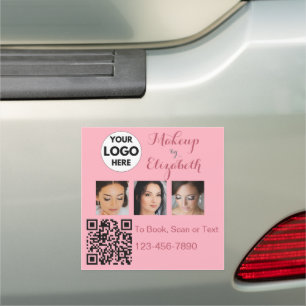 Blush Pink Script Logo QR Code Photo Makeup Car Magnet