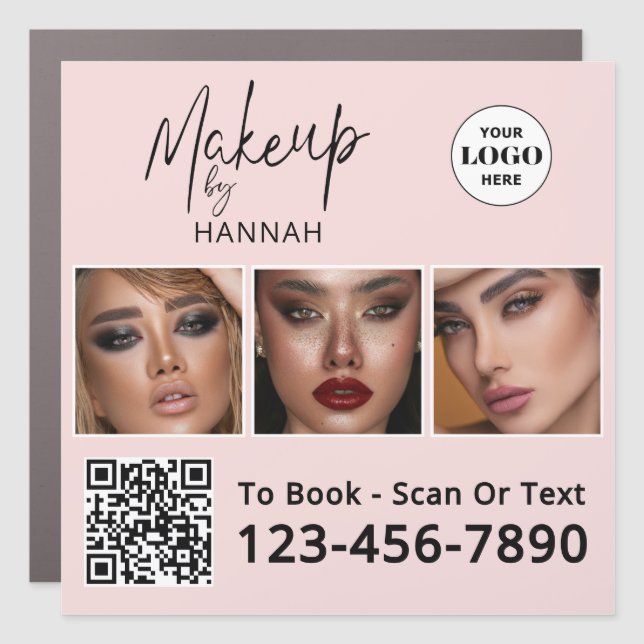 Blush Pink Script Logo QR Code Photo Makeup Car Magnet (Front)