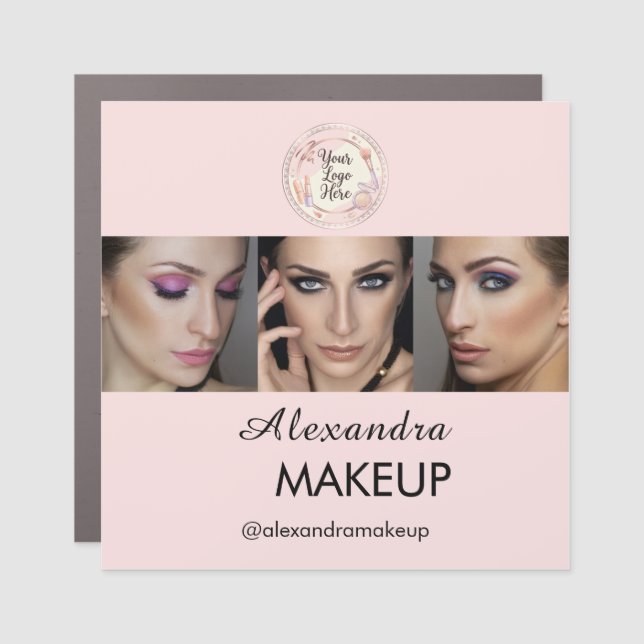 Blush Pink Script Logo QR Code Photo Makeup Car Magnet (Front)