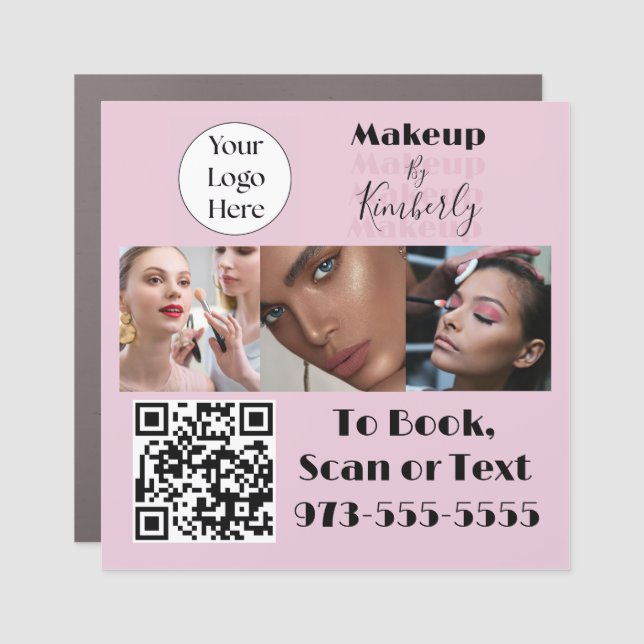 Blush Pink Script Logo QR Code Photo Makeup Car Magnet (Front)