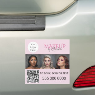 Blush Pink Script Logo QR Code Photo Makeup Car Magnet