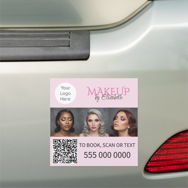 Blush Pink Script Logo QR Code Photo Makeup Car Magnet (In Situ)