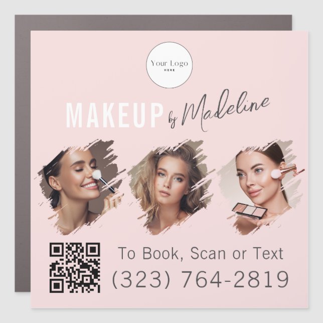 Blush Pink Script Logo QR Code Photo Makeup Car Magnet (Front)