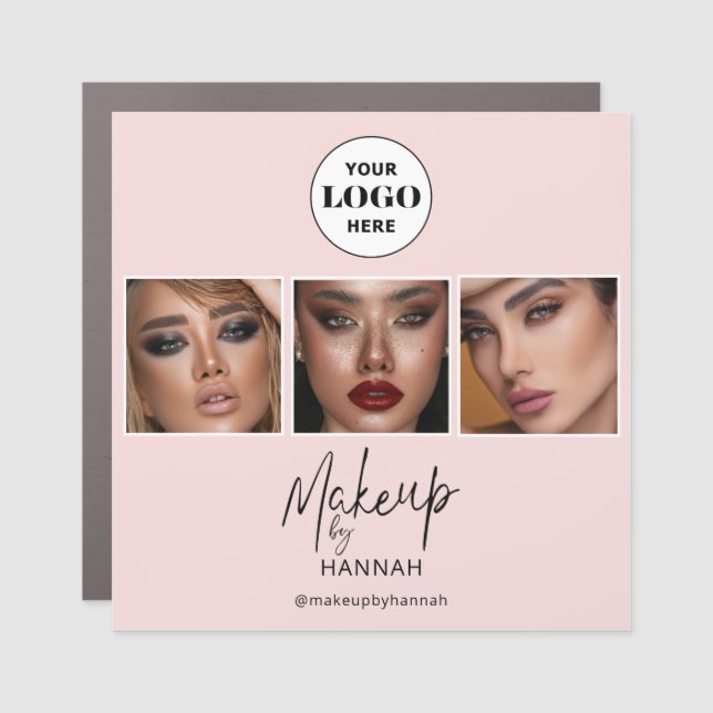Blush Pink Script Logo QR Code Photo Makeup Car Magnet (Front)