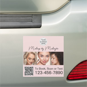 Blush Pink Script Logo QR Code Photo Makeup Car Magnet