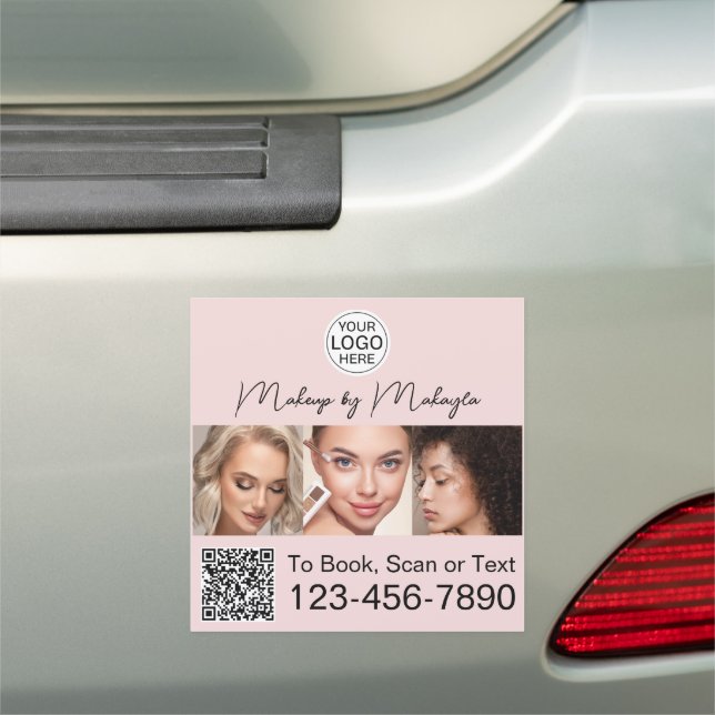 Blush Pink Script Logo QR Code Photo Makeup Car Magnet (In Situ)