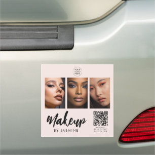 Blush Pink Script Logo QR Code Photo Makeup Car Magnet