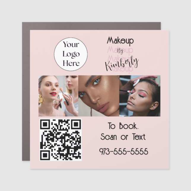 Blush Pink Script Logo QR Code Photo Makeup Car Magnet (Front)