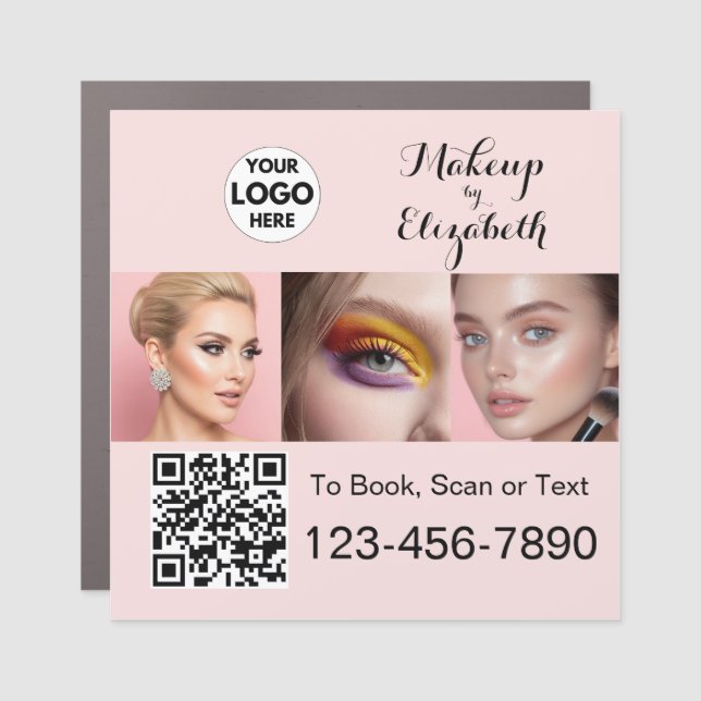 Blush Pink Script Logo QR Code Photo Makeup Car Magnet (Front)
