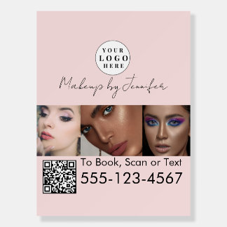 Blush Pink Script Logo QR Code Photo Makeup Foam Board